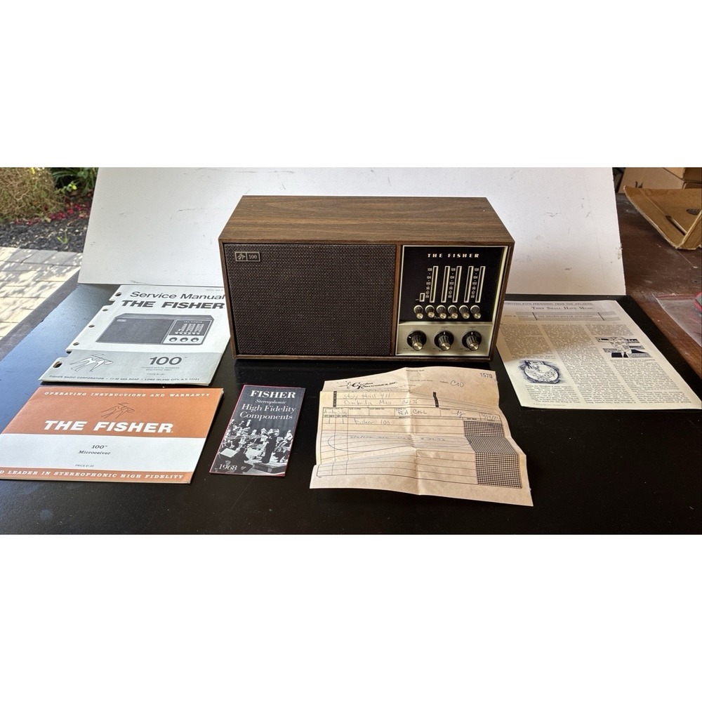 NM Fisher 100 Tune-O-Matic FM Table Radio w/OG Box Recipt Paperwork etc. Works